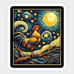 Clucking Companions Chicken Starry Night Tee for Poultry Enthusiasts Sticker